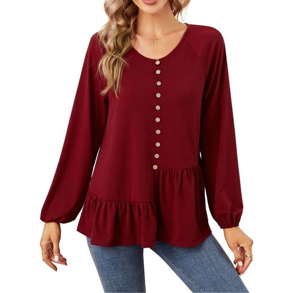 NEW V Neck Button Shirt Asymmetrical Loose Flowy Blouses L - Picture 1 of 6